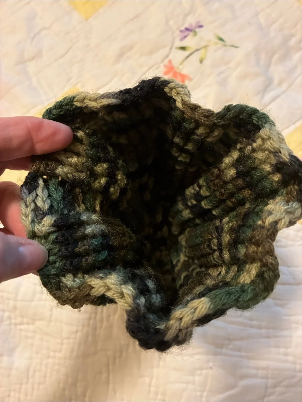 Knit Pom Pom Beanie - Green Multicolor, Handmade